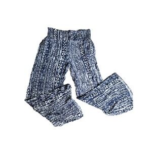 Three Dots Women's Pull On Wide Leg Crepe Paperbag Pants Size M Blue and White